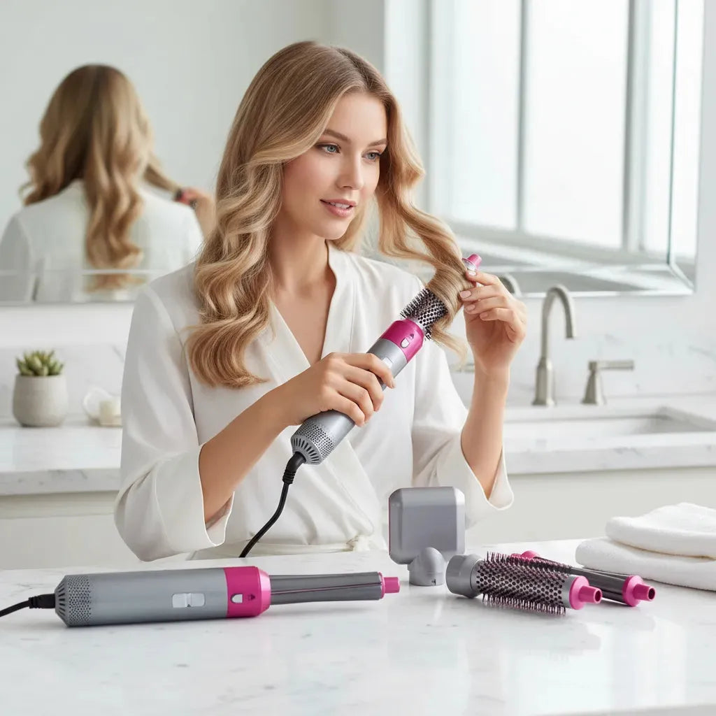 Rizador Giratorio 5 en 1 Profesional - Antifrizz con Ajuste de Temperatura